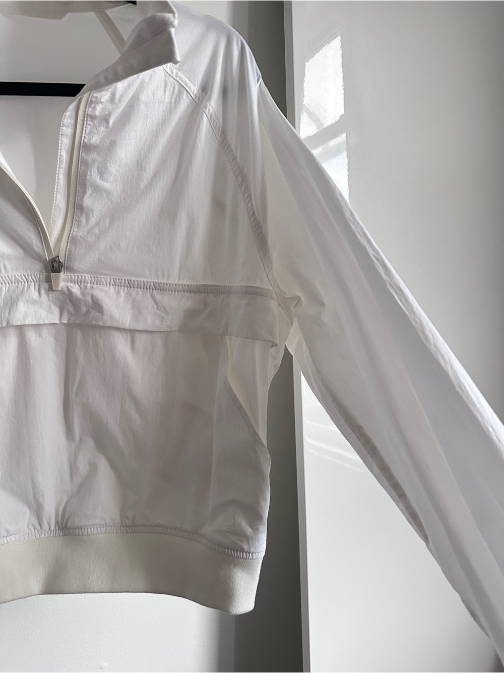 90s Minimalist White Popover Anorak Windbreaker Funnel Neck Jacket - Picture 5 of 10